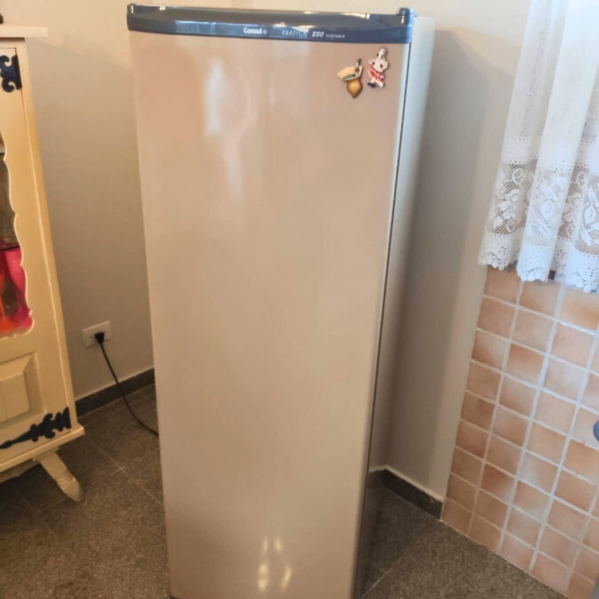 Freezer vertical para armazenamento de congelados revisado pela equipe técnica.